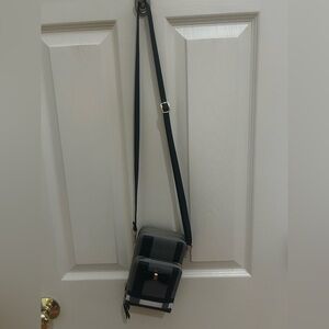 3 Pocket Gray and Black Crossbody Bag with Gold Bow/Zipper